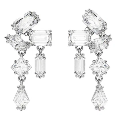 Swarovski Silver-tone Mesmera Crystal Cluster Drop Earrings