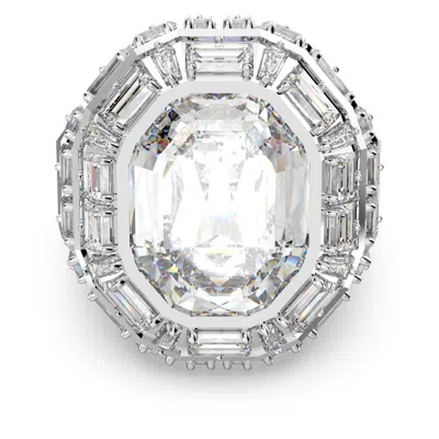 Swarovski Mesmera Mixed Cut Octagon Cocktail Ring In Rhodium Plated In Clear