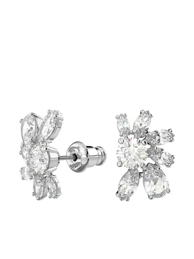 Swarovski Mesmera Crystal Flower Earrings In Silver