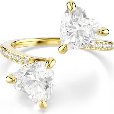 Swarovski Mesmera Hearts Bypass Ring In Gold