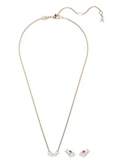 Swarovski Mesmera Pear-cut Emerald-cut Necklace Set In Gold