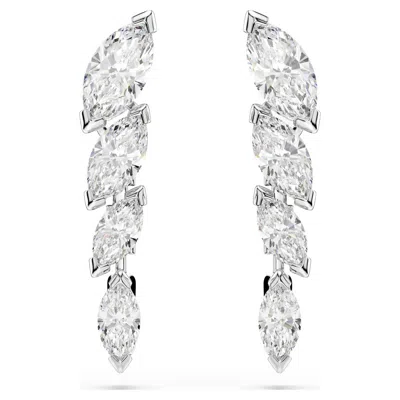 Swarovski Mesmera Rhodium Plated Marquise Cut Earrings In Metallic