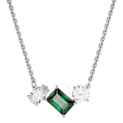 Swarovski Mesmera Rhodium Plated Mixed Cuts Necklace In Green
