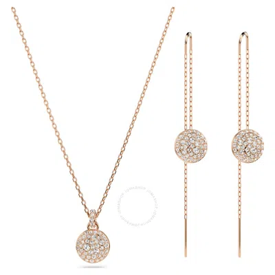 Swarovski Meteora Set Chain Earrings Rose Gold Shiny Crystal In White