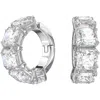 Swarovski Millenia Square Crystal Clip On Hoop Earrings In Rhodium Plated In White/silver