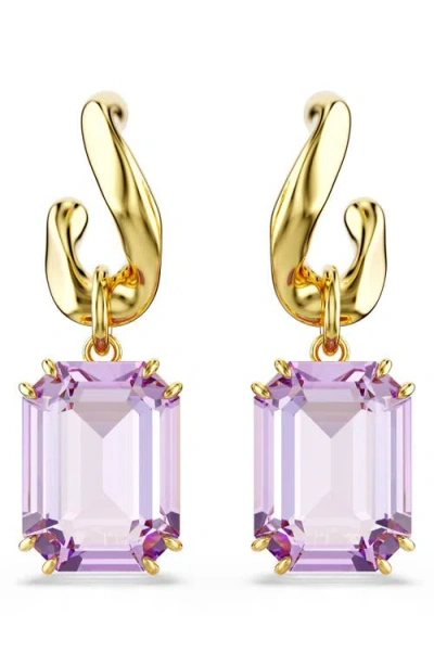 Swarovski Millenia Emerald Cut Crystal Drop Earrings In Purple