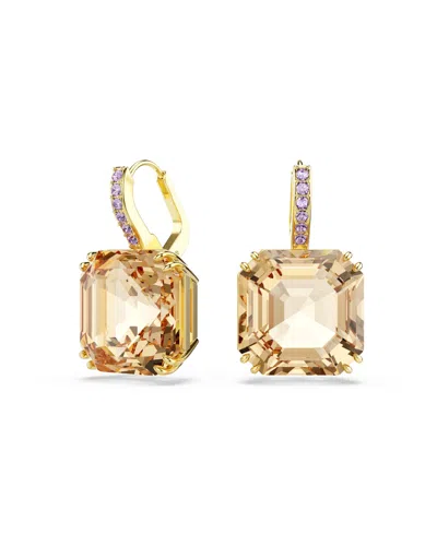 Swarovski Millenia Gold-tone Plated Drop Earrings In Brown