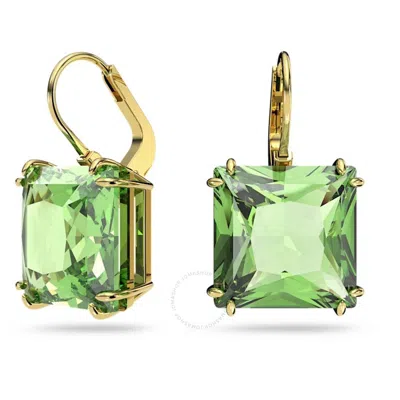 SWAROVSKI SWAROVSKI MILLENIA GREEN GOLD-TONE PLATED SQUARE CUT DROP EARRINGS