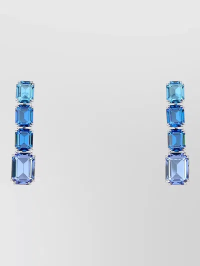 Swarovski Millenia Metal Earrings Rectangular Gemstones Setting In Blue
