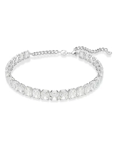 SWAROVSKI MILLENIA OCTAGON CRYSTAL CHOKER NECKLACE IN RHODIUM PLATED, 11.75-13.75