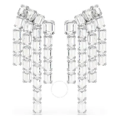 Swarovski Millenia Rhodium Plated Crystal Chandelier Clip Earrings In White
