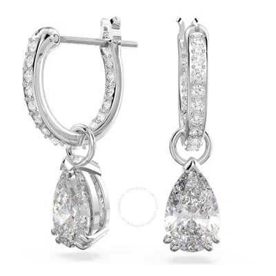 SWAROVSKI SWAROVSKI MILLENIA WHITE RHODIUM PLATED PEAR CUT HOOP EARRINGS