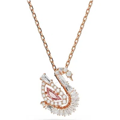 Swarovski Mixed Cut Swan Pendant Necklace In Pink