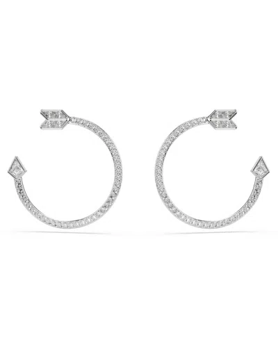 Swarovski Mixed Cuts, Arrow, White, Rhodium Plated Idyllia Hoop Earrings In Metallic