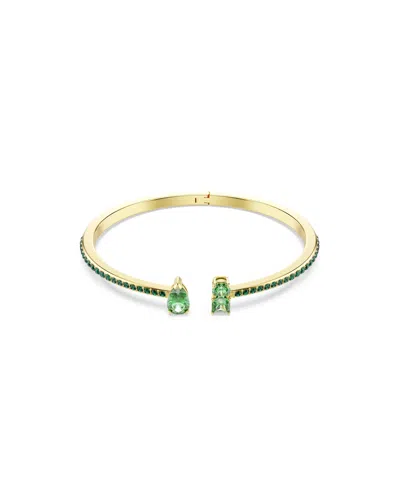 Swarovski Mixed Cuts Gold-tone Plated Matrix Cuff Bracelet In Green