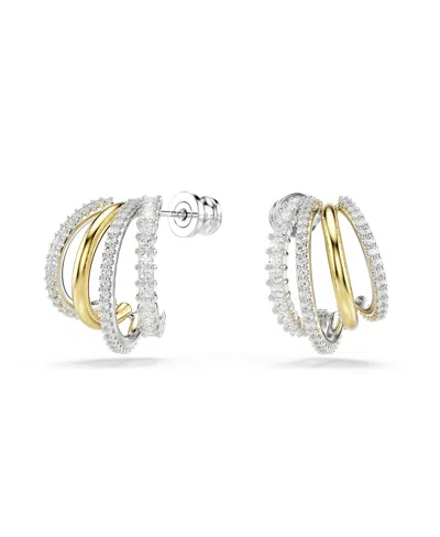 Swarovski Hyperbola Crystal Split Hoop Earrings In Gold Tone & Rhodium Plated In Gold,silver