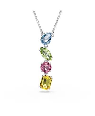 Swarovski Mixed Cuts Rhodium Plated Gema Y Pendant Necklace In Multicolored