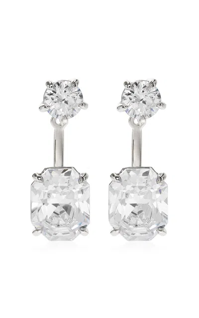 Swarovski Moda Exclusive Octagon Collection 18k White Gold Stud/jacket Earrings With Laboratory Grown Diamonds In Metallic