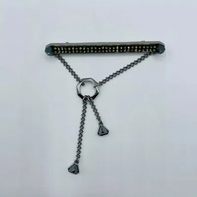 Swarovski New  Duel Jet Jewel Encrusted Bar Brooch Pin In Black