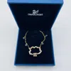Swarovski New  Jeweled Pink And Tree Necklace With Chain In Gold