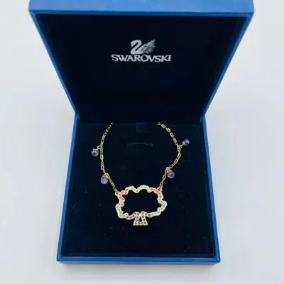 Swarovski New  Jeweled Pink And Tree Necklace With Chain In Gold