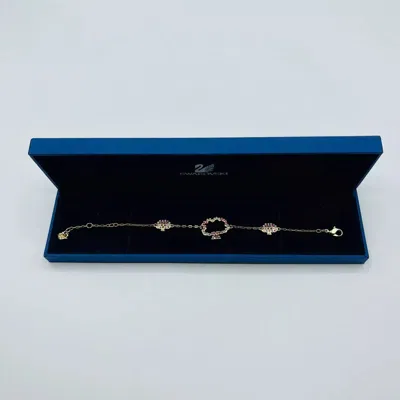 Swarovski New  Women's Jeweled Pink And Tree Bracelet In Gold