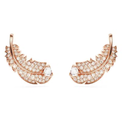 Swarovski Women's Nice Rose Goldtone & Crystal Feather Stud Earrings In White