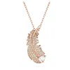 Swarovski Rose Gold-tone Nice Crystal Feather Pendant Necklace, 15" + 2" Extender In White