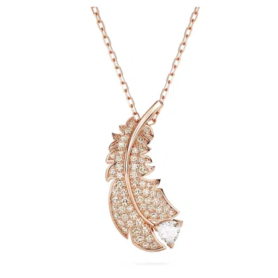 Swarovski Rose Gold-tone Nice Crystal Feather Pendant Necklace, 15" + 2" Extender