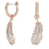 Swarovski Rose Gold-tone Nice Crystal Feather Drop Earrings In White