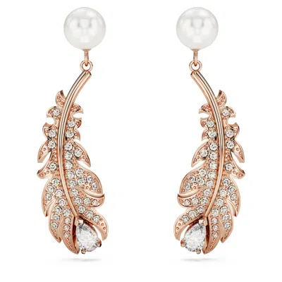 Swarovski Women's Nice Rose Goldtone & Crystal Feather Drop Earrings In White