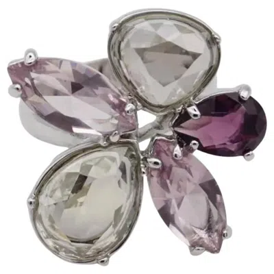Pre-owned Swarovski Nirvana Cocktail Purple Clear Flower Ring Silver Size 58 Uk P / Q, Box
