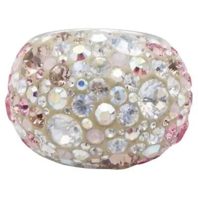 Pre-owned Swarovski Nirvana Fully Cut Crystal Glitter Pink White Chunky Ring, Size 55 Uk N