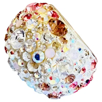 Pre-owned Swarovski Nirvana Fully Cut Crystals Glitter Pink White Chunky Ring Size 55