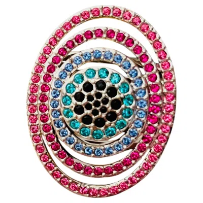 Pre-owned Swarovski Nirvana Luxury Rainbow Oval Openwork Crystals Chunky Cocktail Ring 55 In Multiple