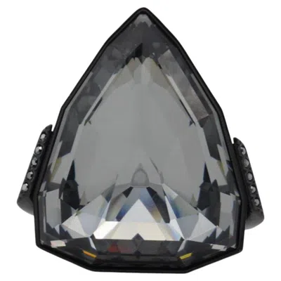 Pre-owned Swarovski Nirvana Triangle Crystals Black Curiosa Cocktail Ring, Size 58, Uk Q