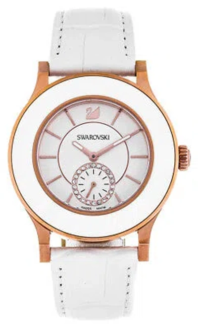 Pre-owned Swarovski Octea Classica White Rose Gold Leather Band Women's Watch 5043143