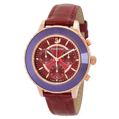 Pre-owned Swarovski Octea Lux Sport Chronograph Quartz Red Dial Ladies Watch 5547642