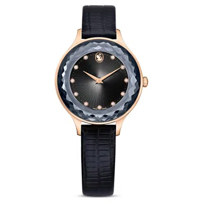 Swarovski Women's Analog Swiss Made Octea Nova Black Leather Strap Watch, 33mm