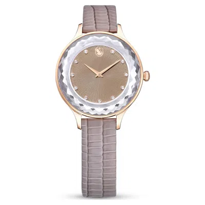 Swarovski Women's Analog Swiss Made Octea Nova Gray Leather Strap Watch, 33mm In Beige