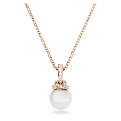Swarovski Rose Gold-tone Pave & Imitation Pearl Pendant Necklace, 15" + 2" Extender