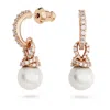 Swarovski Rose Gold-tone Pave & Imitation Pearl Charm Hoop Earrings In White