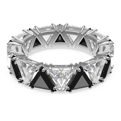 Swarovski Ortyx Cocktail Triangle Cut Rhodium Plated Ring In Black