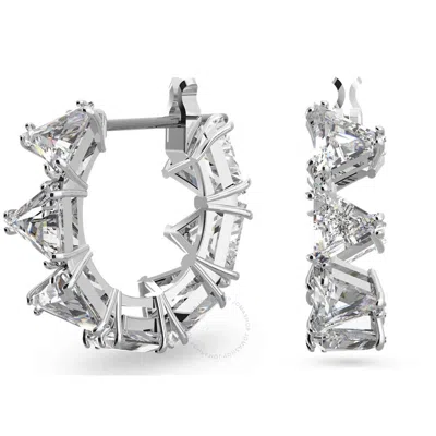 Swarovski Ortyx Pierced Earrings Mini Hoop Triangle Rhodium Shiny White