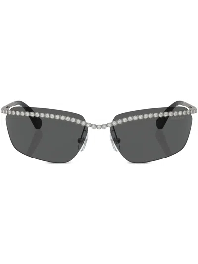 Swarovski Womens Grey Sk7001 Rectangle-frame Gem-embellished Metal Sunglasses In Silver