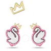 Swarovski Pink Gold-tone Plated Swan Stud Earring Set (3) In Pink
