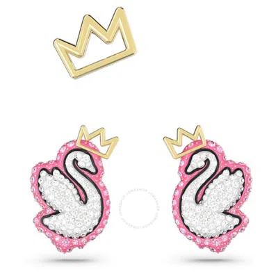Swarovski Pink Gold-tone Plated Swan Stud Earring Set (3)