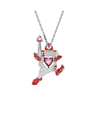 Swarovski Playing Card, Red, Rhodium Plated Alice In Wonderland Pendant Necklace In Multicolored