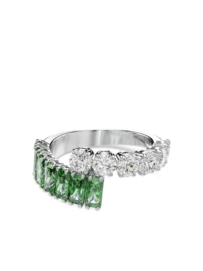 Swarovski Green Rhodium Plated Matrix Ring In Metallic