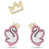 Swarovski Pink Gold-tone Plated Swan Stud Earring Set (3) In Pink